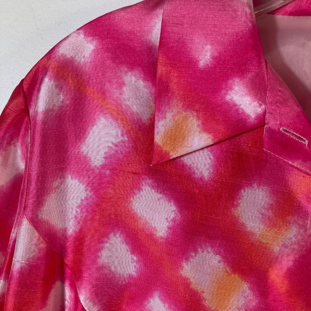 Womens Vintage ICE Silk Button Shirt Lined Pink White M Watercolor‎ Art - Picture 6 of 8